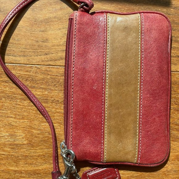 Coach red and tan wristlet - Picture 3 of 4